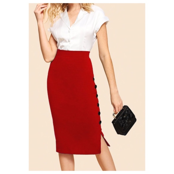 ➕ Button Detail Pencil Skirt - Picture 4 of 5